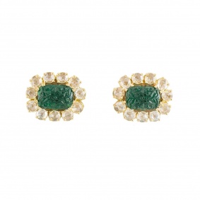 Yellow Gold Diamond and Emerald Earrings by Veschetti